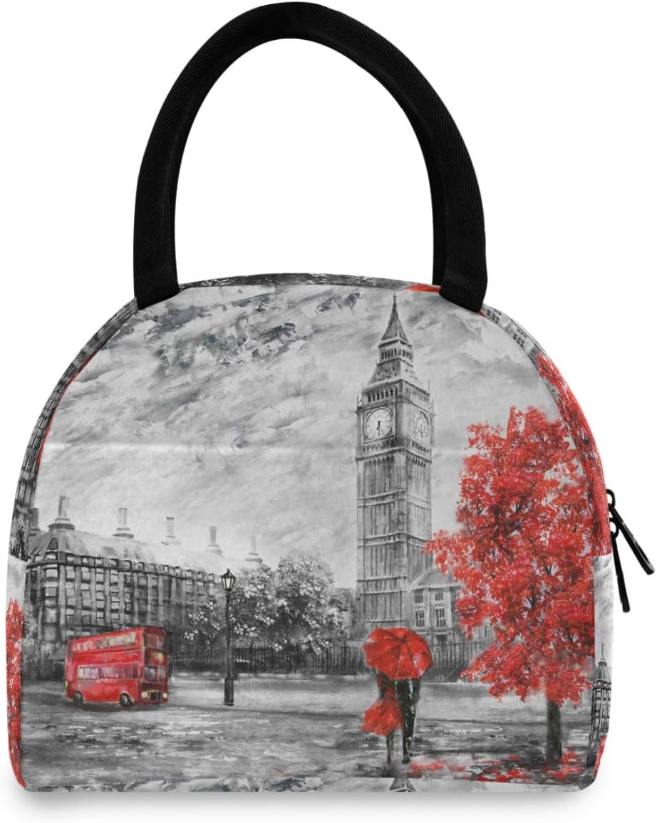Lunch Bag for Women Street View Of London Big Ben Reusable Tote Bag Cooler Insulated Lunch Box for School Office Picnic Kids Adults Children