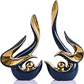 WUBIANJIE Mid Century Modern Abstract Art Home Decor Accent,Porcelain Statues for Living Room Coffee Table Centerpieces for Dining Room,Ceramic Sculptures and Gold Knick Knacks