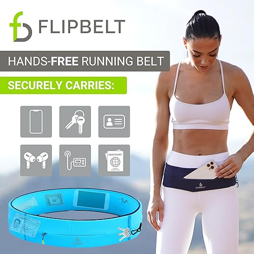 FlipBelt Zipper Running Belt, Waist Pack for Fitness and Running