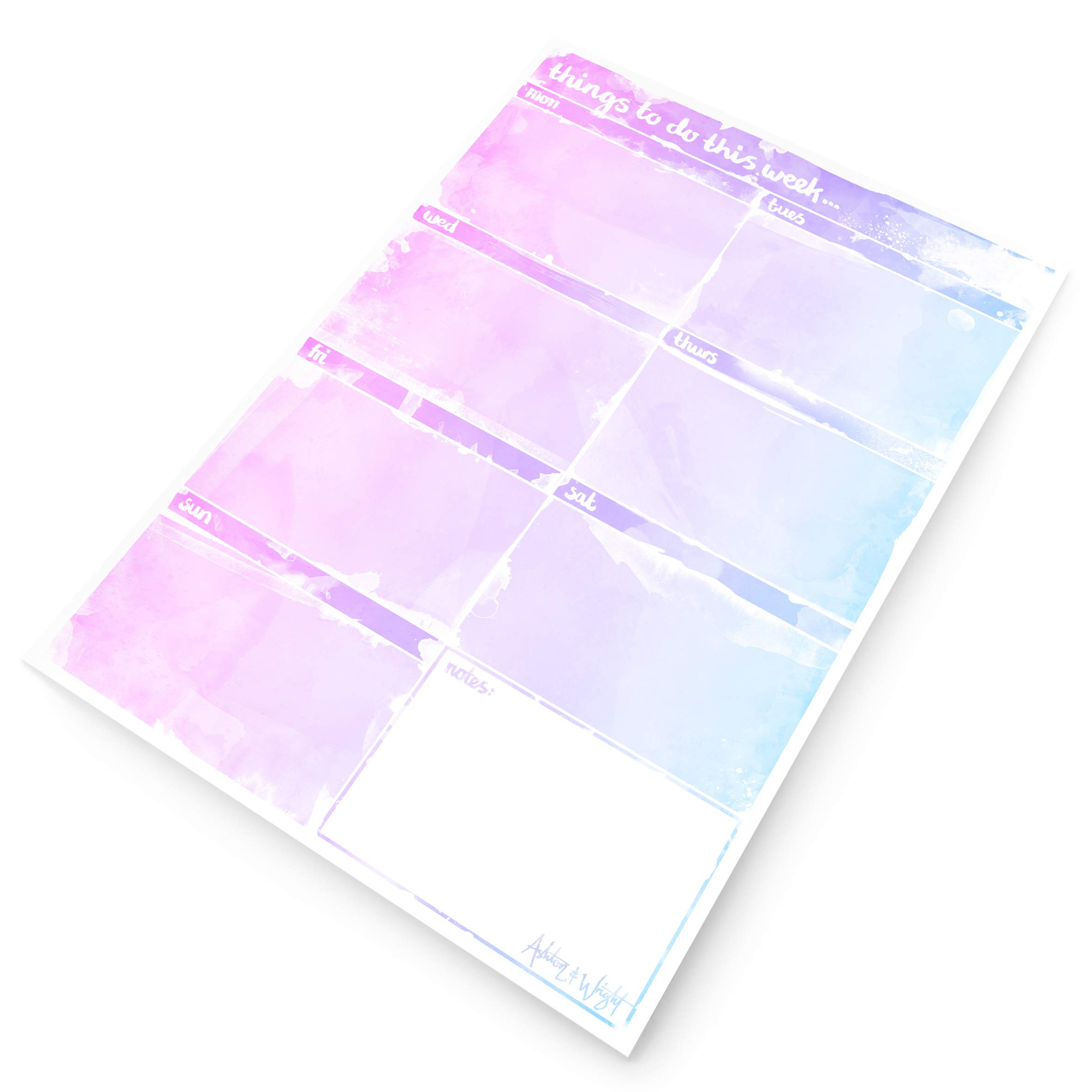 Ashton and Wright - Weekly To Do Planner - A4 Watercolour Desk Pad - 60 Sheets - Made in UK