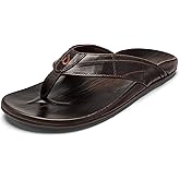 OLUKAI Hokule'a Kia Men's Leather Sandal, Full-Grain Leather, Non-Marking Rubber Traction Pads & Compression Molded Footbed