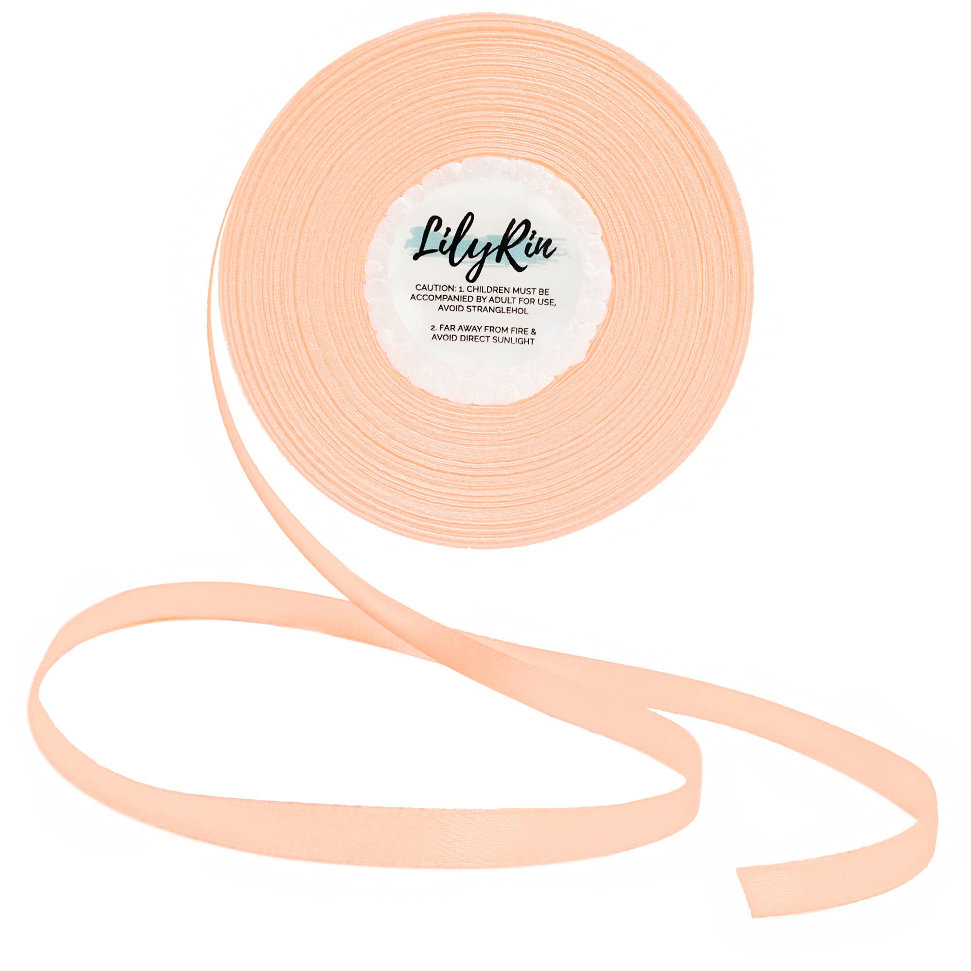 Pale Peach Ribbon 1/4 Inches 36 Yards Satin Roll Perfect for Scrapbooking, Art, Wedding, Wreath, Baby Shower, Packing Birthday, Wrapping Christmas Gifts or Other Projects
