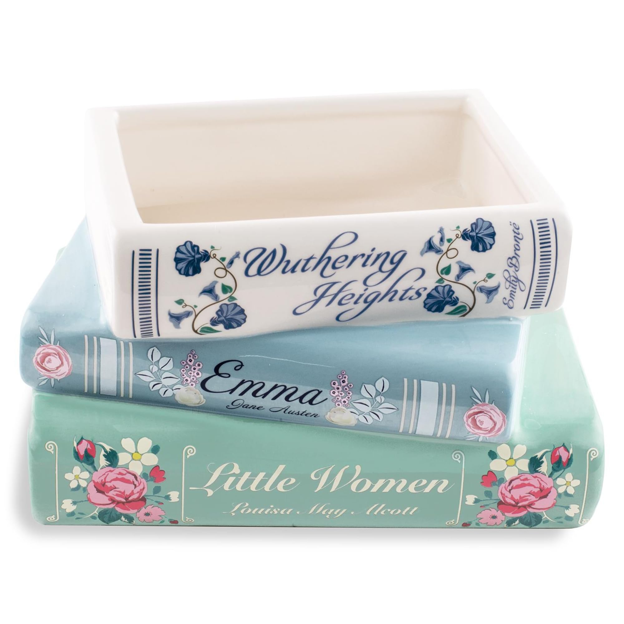 Steel Mill & Co Small Book-Shaped Decorative Ceramic Planter for Home Decor, Bookshelf, Classic Titles Bookstack, 5" x 7" x 3.75"