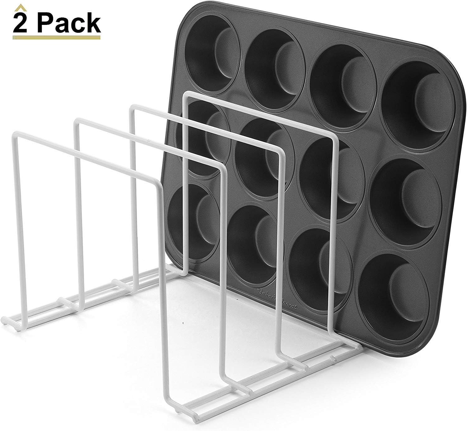 Stock Your Home Large Rust-Free Durable Coated Steel Bakeware Organizer - Kitchen Cookware Rack for Dinnerware, Bakeware, Cookware, Cutting Boards, Pot, Pan Lids (White, 2 Pack) -