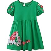 FreeLu Toddler Girls Cotton Summer Short Sleeve Dress Cartoon Print Casual Jersey Dresses