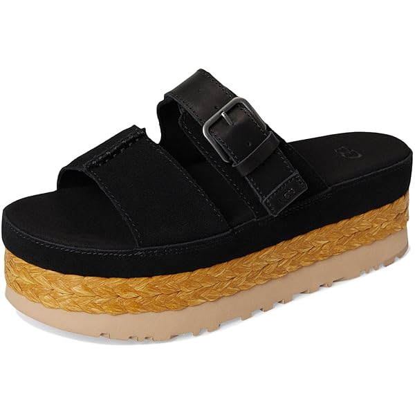 Amazon.com | UGG Women's GOLDENSTAR HI Slide Sandal, Black Leather