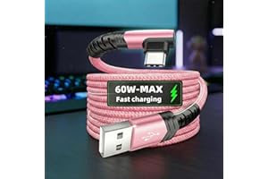 Type C Charger Fast Charging, 6.6ft Right Angle USB to USB-C Cable Braided Fast Charger Cord 2m for Samsung Huawei Xiaomi Red