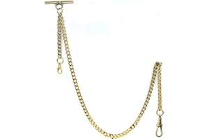 watchvshop Albert Chain Gold Tone Pocket Watch Chain Vest Chain for Men with Fob Drop T Bar Swivel Clasp Lobster Claw Clasp AC33A