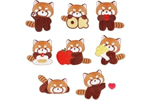 MAYJOYDIY 8Pcs Red Panda Iron on Patches Cartoon Animals Sew on Repair Embroidered Applique Small Raccoon Creature DIY Crafts