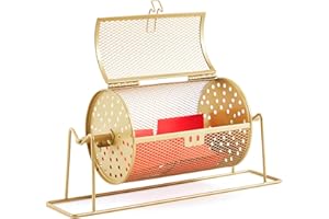 Teenyyou 7.09" x 4.72" Small Raffle Drum Upgraded Ticket Spinner Holds 600 Tickets Raffle Wheel Spinner with Stand Drum Cage for Games Events(Gold)