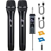Loewieta Wireless Microphones for Singing Karaoke, 500ft/150m Long Range Metal Dual Cordless Mic System with 99 Channels, 40H Battery, Professional Microfonos Inalambricos for DJ Party Church