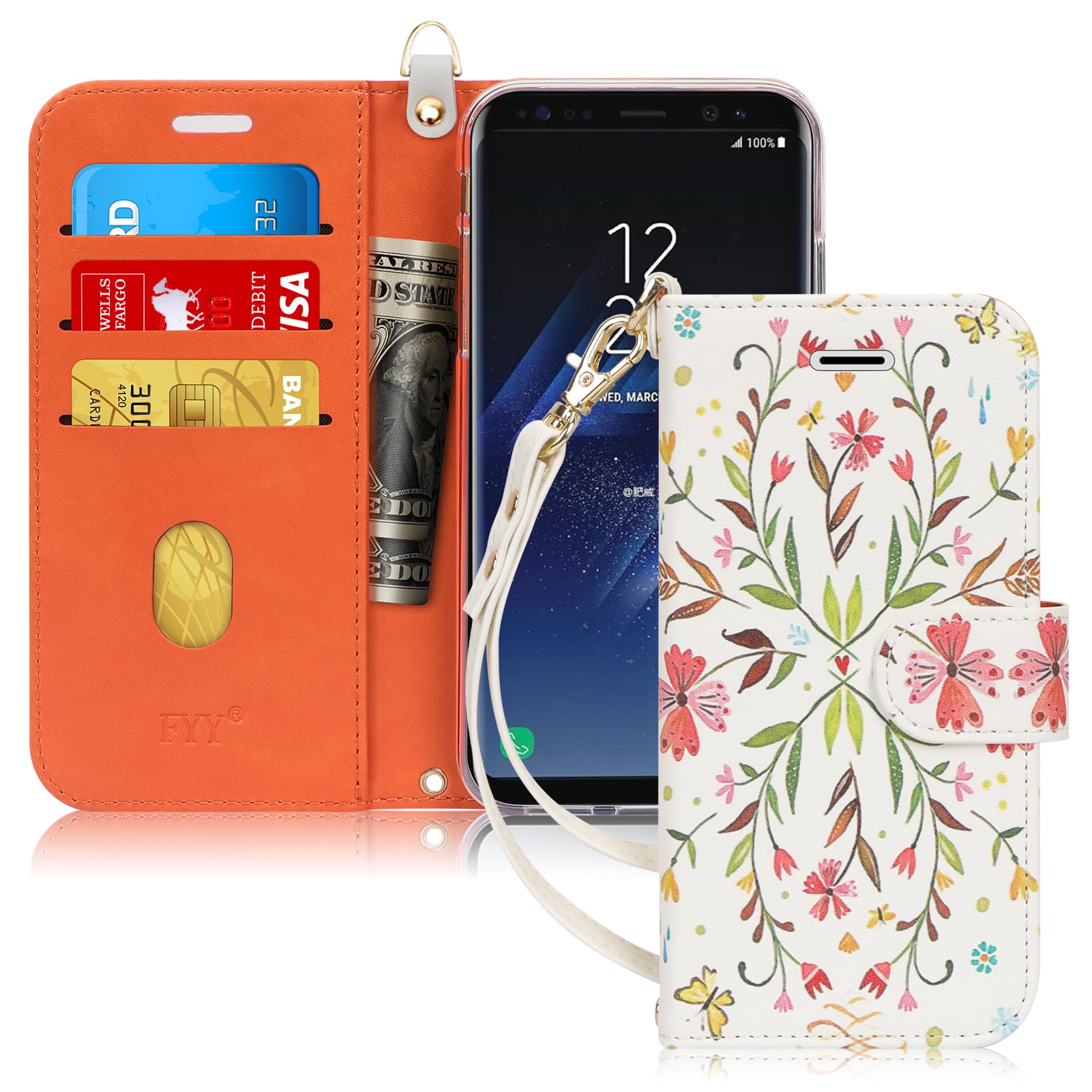 Photo 1 of FYY Designed for Samsung Galaxy S8 Plus Case, PU Leather Wallet Phone Case with Card Holder Flip Protective Cover [Kickstand Feature][Wrist Strap] for Samsung Galaxy S8 Plus Spring