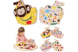 Heypappy Busy Board, 4 Pages Educational Busy Book Learning Sensory Toys for Toddlers with Fine Motor Skills, Busy Book Toys Gifts, Monkey Shape