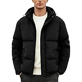 YIGAMA Men's Hooded Puffer Jacket Winter Quilted Coat with Full Zip Wind-Resistant and Water-Resistant