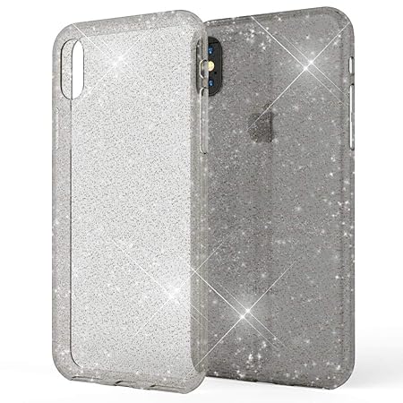NALIA Handyhülle kompatibel mit iPhone X XS, Glitzer Hülle Ultra-Slim Silikon-Case Back-Cover Schutzhülle, Glitter Sparkle Ha