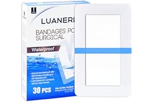 LUANERL 30 Pack 6"x10" Waterproof Adhesive Island Dressing for Post-Surgery Recovery | Sterile Bordered Gauze Bandages with Non-Stick Pad for Knee/Hip Replacement, Surgical Incision Care & Shower Protection