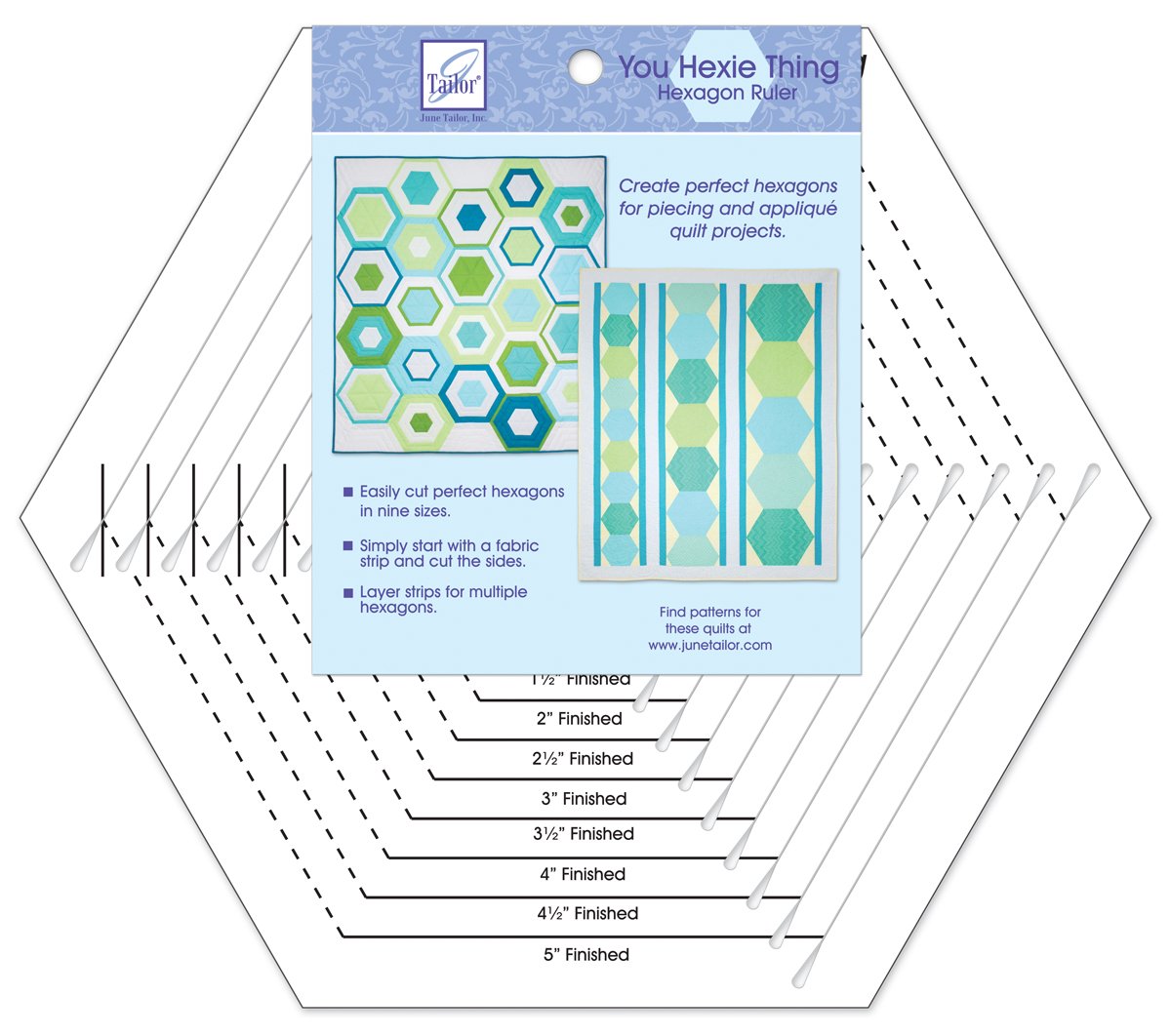June Tailor Acrylic Hexagon Ruler for Quilting - Create Perfect Hexagons in 9 Sizes, 0.0 inches Length