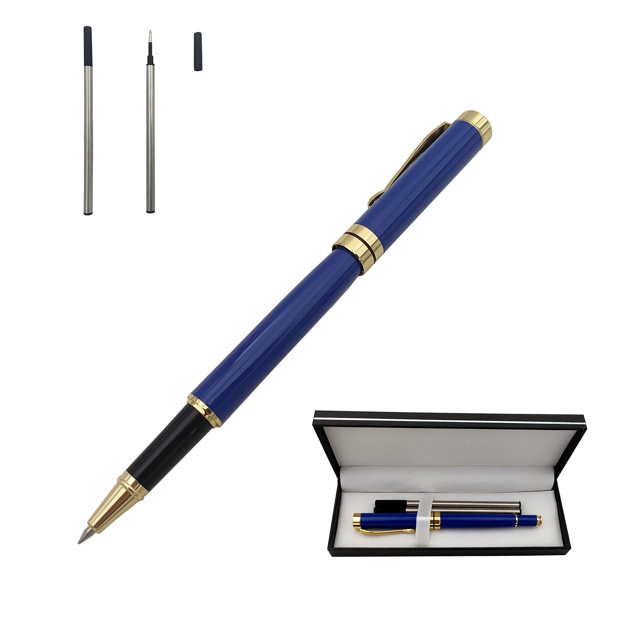 Accod Signature Pen Premium Metal Rollerball & Ballpoint Pen Creative Gift Pen with Two 0.5mm Black Replaceable Refills High-grade Pen Case Gift for Family Friends and Colleagues (Blue)