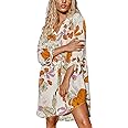 CUPSHE Women Mini Summer Dress Cover Up Oversize Floral Shirt 3/4 Sleeve Cuff Tie Button Down Beach Dresses Cover Up Top