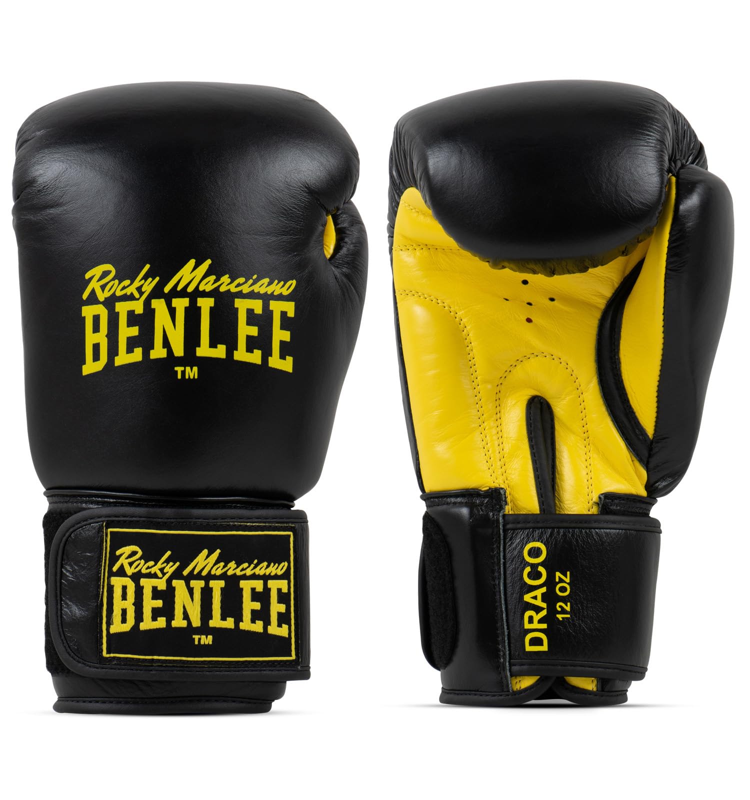 BENLEE Rocky Marciano Unisex - Adult DRACO Leather Boxing Glove, Black/Yellow, 16 oz