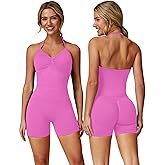 ABOCIW Workout Sets for Women 2 Piece Seamless Impact Longline Strappy Top Scrunch Butt High Waist Biker Shorts Gym Set