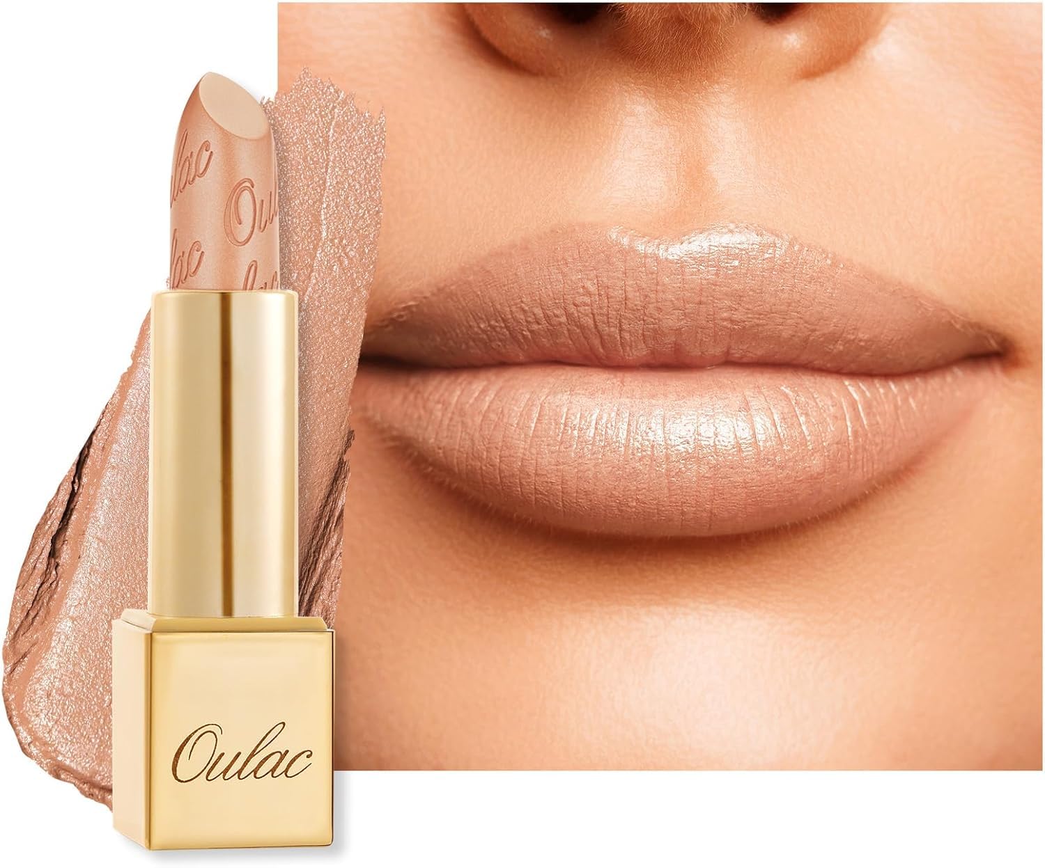 OULAC Glow Metallic Shine Lipstick, Nude High Impact Lipcolor, Lightweight Soft and Ultra Hydrating, Long Lasting, Vegan & Cruelty-Free, Full Coverage Lip Color 4.3 g/0.15 GM01 Serene — image 1