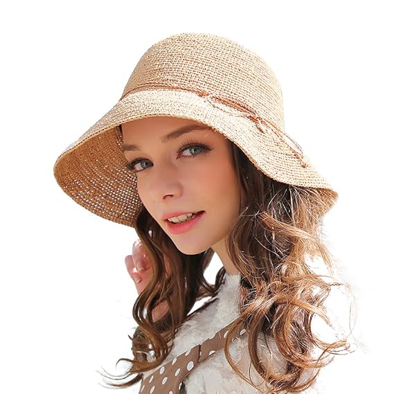 RIONA Damen Frauen Faltbar Elegant Sonnenhut Strohhut Sandstrand Sonnenhüte Sommerhut