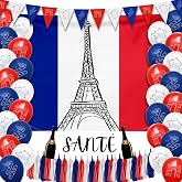 French Party Decorations – Bastille Day Supplies – France Paris Eiffel Tower Themed Party Decor – Adult Party Decoration Kit – Balloons, Backdrop, Garlands, Tassels, Banner – Hades ®