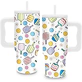 xiiai Pickleball Gifts for Women - 24 oz Pickleball Tumbler with Handle and Straw, Insulated Stainless Steel Cup, Leakproof, Travel Coffee Mug, BPA Free, Fits Car Cup Holders, Keeps Drinks Cold/Hot