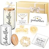 Honeydak 8 Pcs Godmother Proposal Gift Set Will You Be My Godmother from Godchild 16oz Glass Cup Necklace Trinket Ring Dish Gift Box for Mother's Day Birthday Baptism Christmas(Champagne Gold)