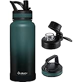 OLDLEY 32 oz Insulated Water Bottle With Straw, Stainless Steel Sports Water Cup Flask with 3 Lids(Straw, Spout and Handle Lid) Double Walled Travel Thermal Canteen Mug,Midnight Black