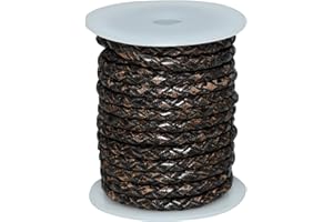 Autentico Leather String Cord for Making Necklace, Bracelets and Jewellery, Genuine Cowhide Leather Round Braided String Bolo Tie Cord Rope for Shoe Laces and DIY Crafts (Antique Black, 3mm)