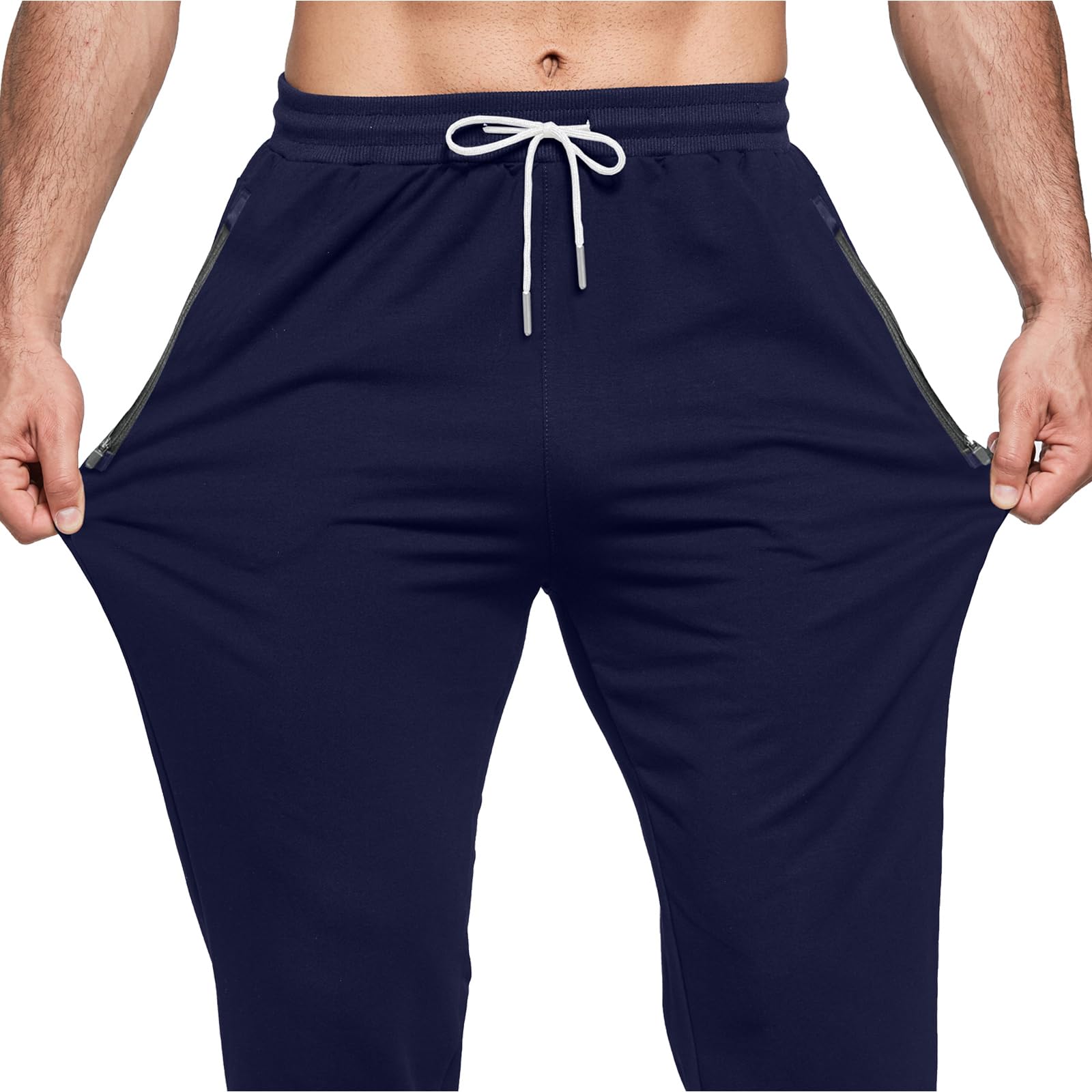 ZOXOZ Jogginghose Herren Trainingshose Herren Baumwolle Sporthose Lang Fitness Sweathose mit Reißverschluss Taschen Dunkelblau XL 5