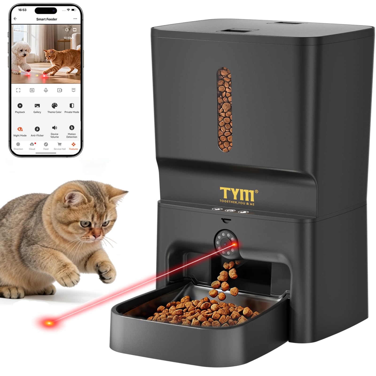 Photo 1 of *UNTESTED*
TYM 7L Automatic Cat Feeder with Controllable 2K 3MP Camera - 5G WiFi Pet Food Dispenser with APP Control Laser Interactive, Programmable Timed Feeding, Night Vision, Voice Communication
