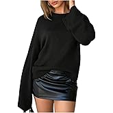 Milumia Women's Casual Ribbed Knit Crewneck Sweater Long Sleeve Drop Shoulder Pullover Tops