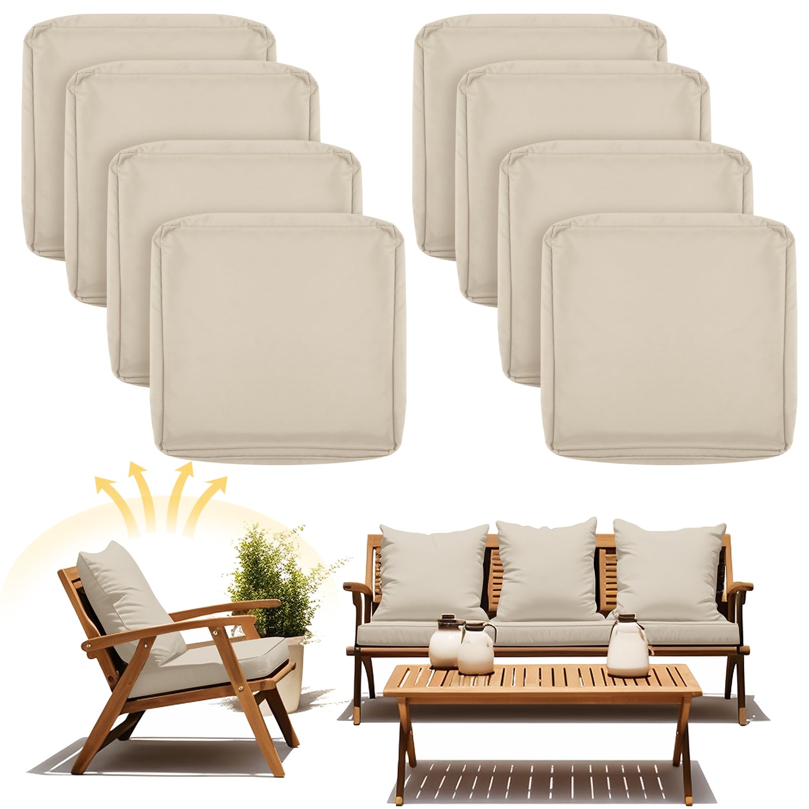 Photo 1 of Mindsoft 8 Pcs 24"x24" Patio Cushion Covers Outdoor Cushion Covers Replacement High UV Resistant Anti Slip Waterproof Patio Chair Seat Slipcovers for Outdoor Furniture(Beige)
