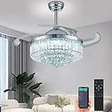 PAFRUMGE 48" Dimmable Fandelier Crystal Ceiling