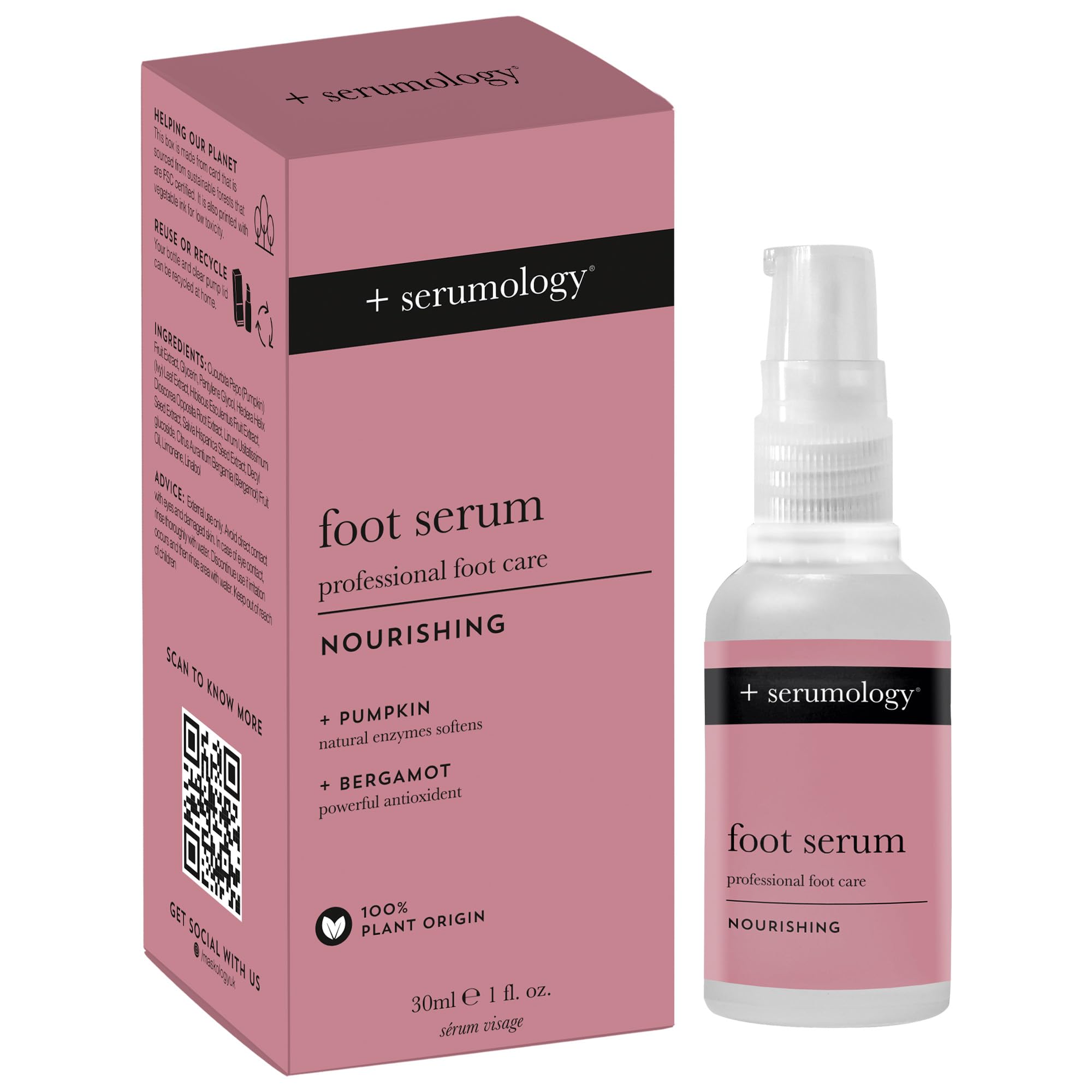 SERUMOLOGY FOOT Serum 30ml Professional Foot Care, 100% Plant Based, Nourishing Foot Cream, Pumpkin & Bergamot