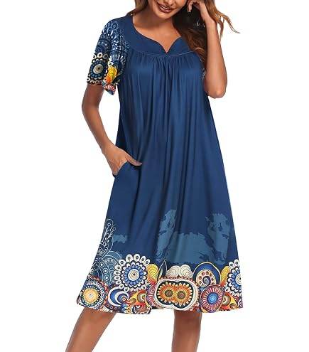 old lady moo moo dress Ekouaer House Dresses for Women with Pockets Short Sleeve Nightgown moo moo pajamas