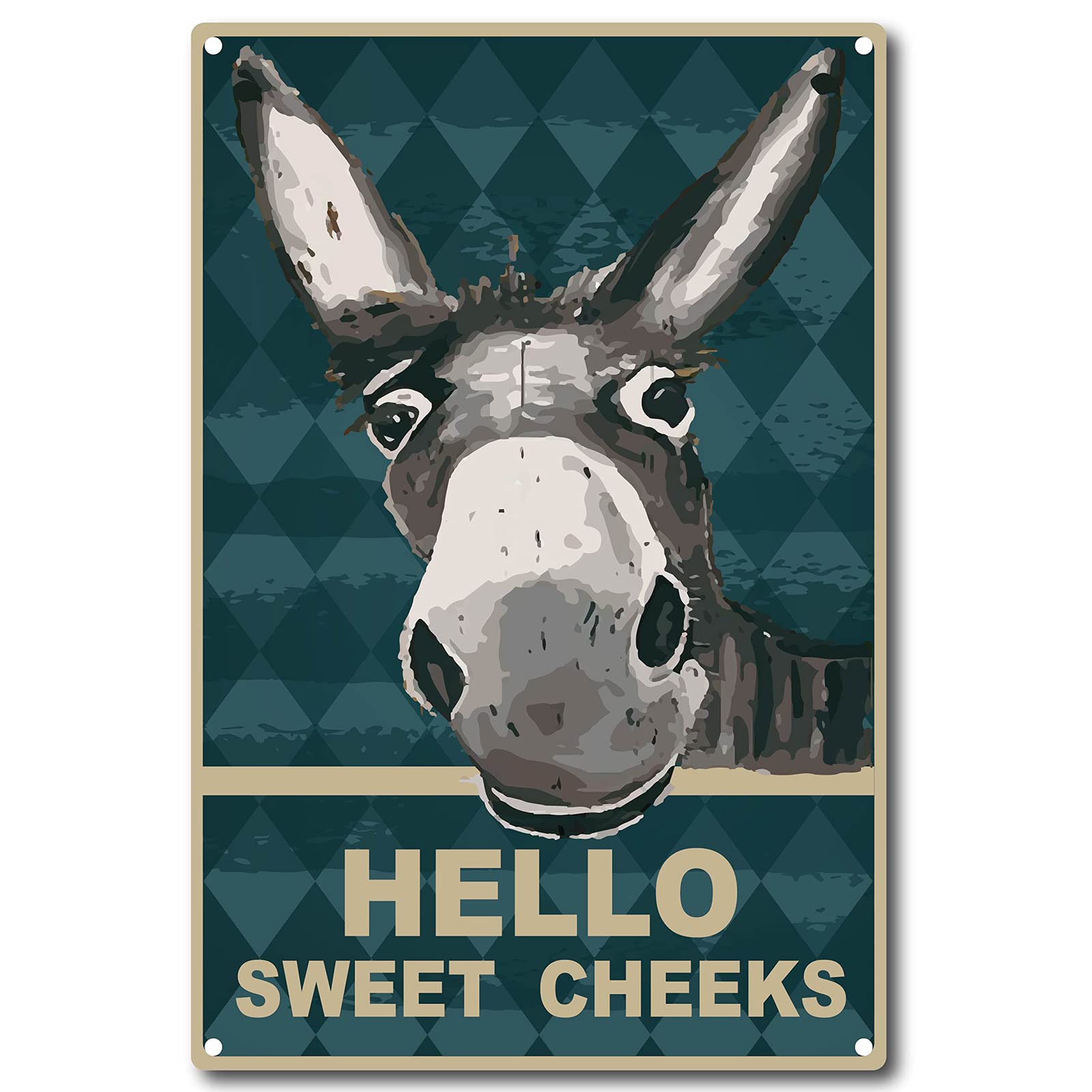 CREATCABIN Hello Sweet Cheeks Sign Vintage Donkey Tin Signs Funny Metal Tin Sign Wall Art Garden House Plaque for Bathroom Kitchen Cafe Wall Halloween Christmas Decor, 8 x 12 Inch — image 1