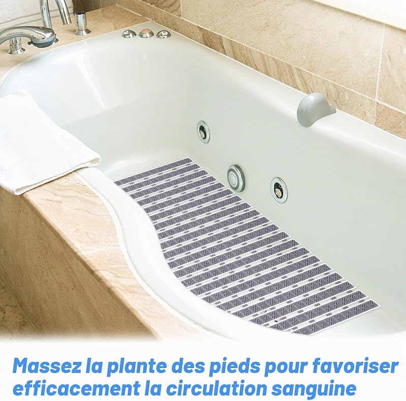 Caillebotis Douche 70 x 40cm, Tapis Baignoire Antidérapant Tapis de Bain avec Ventouse Tapis Douche sans BPA et Résistant aux Moisissures pour Les Seniors, Les Adultes
