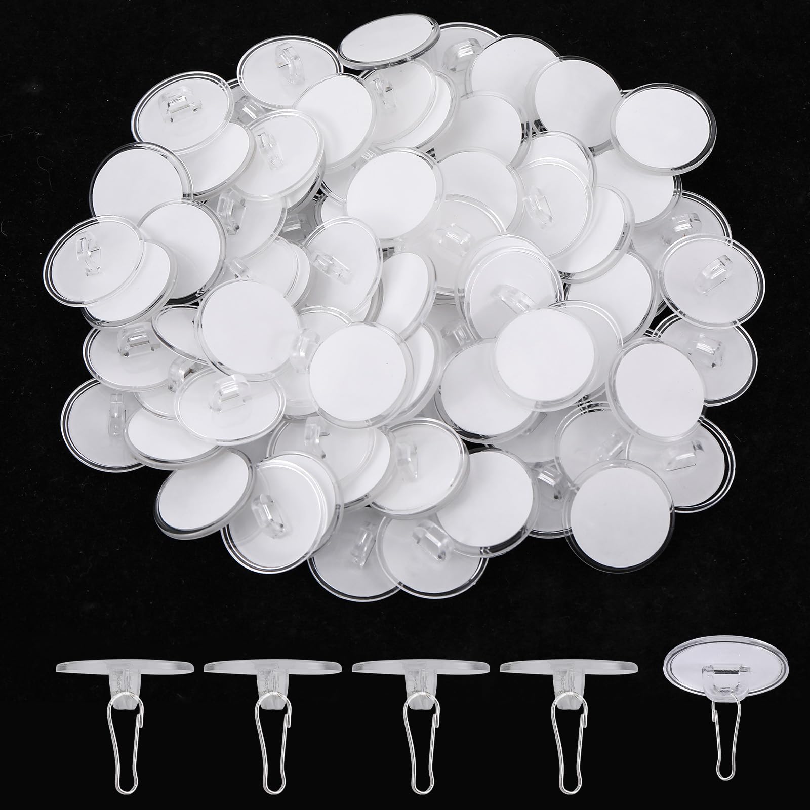 Photo 1 of 100 Pack Adhesive Removable Transparent Wall Hanger with Hooks, 0.79' Small Disc Sticky Ceiling Hooks for Festival Wedding Halloween Christmas Party Decor