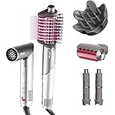 Shark FlexFusion Hair Dryer with Fusion Hair Brush, Diffuser, Ceramic Air Styler with Auto-Wrap Hair Curlers, Ceramic Plates, Metallic Mist HD642