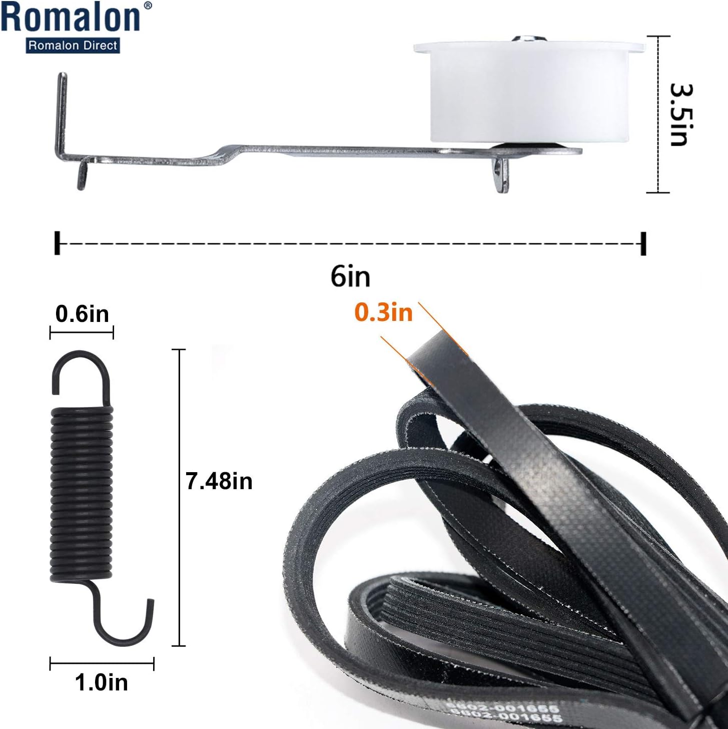 DC97-16782A Dryer Repair Kit for Samsung, Replacement Parts (Sam-DC97-16782A) Dryer Drum Roller, (DC93-00634A) Dryer Idler Pulley, (6602-001655) Dryer Drum Belt, (DC61-01215B) Tension Spring: Home Improvement