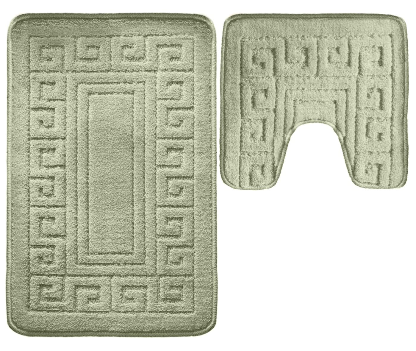 vingardium leviosa VL 2 Piece Greek Bath Mat Non Slip and Highly Absorbent Bath Mat 100% Polypropylene Washable Pedestal Bathroom Mat Rug (GREEN) — image 1