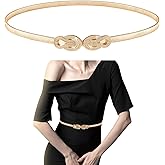 GEEHUA Gold Stretch Belts for Women, Elastic Gold Chain Belt for Dresses Skinny Thin Waistband Ladies Dress Waist Band