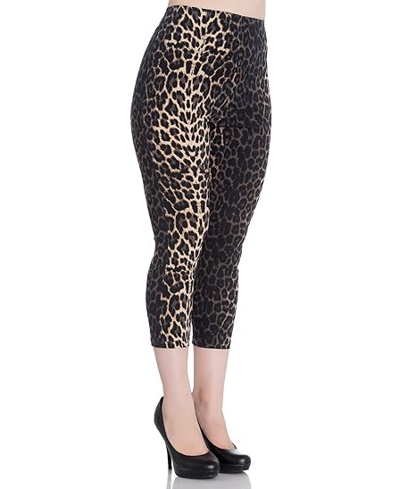 Classic 50's Style Capri Trousers  V-Shaped Brown Leopard Print Pattern
