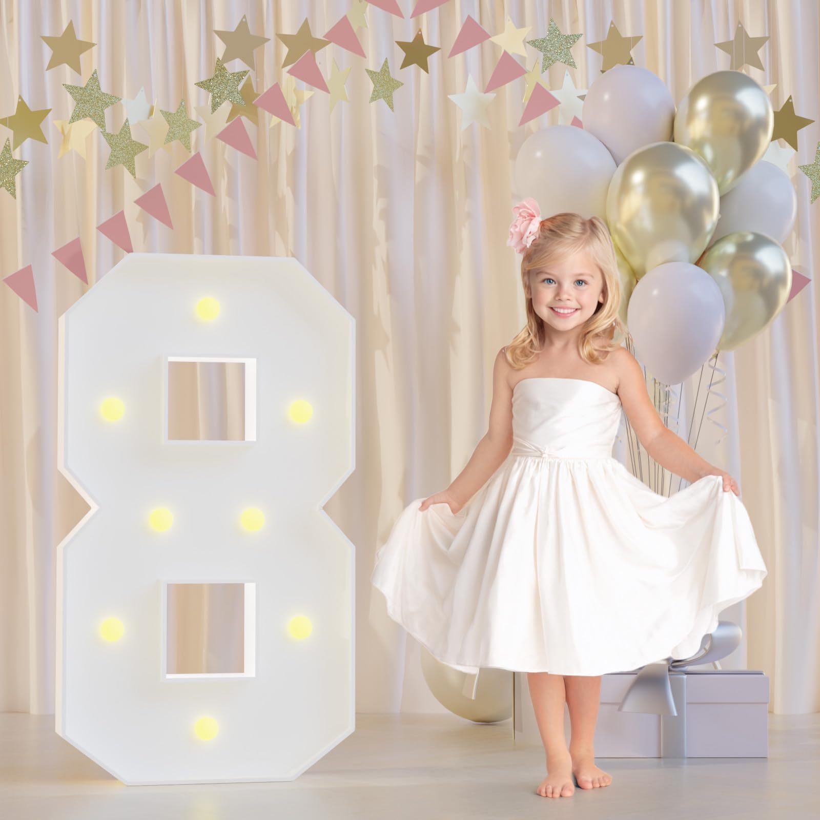 Photo 1 of JoyMuse Birthday Decorations 8 Marquee Numbers, 2.3FT Large Light up Numbers 8 for Party Decorations, Number Lights Sign for 8th Birthday Anniversary Wedding Decor