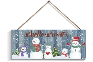 SIRJIERA Hello Winter Snowman Wooden Sign Farmhouse Wall Hanging Plaque Winter Christmas Welcome Sign Decor Wooden Winter Accessories Decor, Holiday Decor, Decoration for Home Bathroom Indoor Outdoor