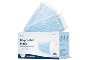 WECARE Disposable Face Mask Individually Wrapped - 50 Pack, Printed Masks - 3 Ply